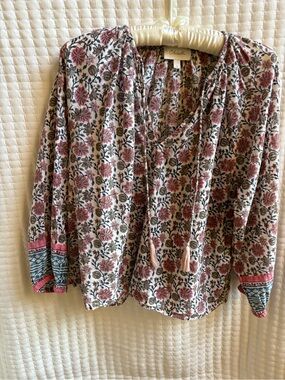 Cleobella Floral Cotton Boho Tassel Blouse Small